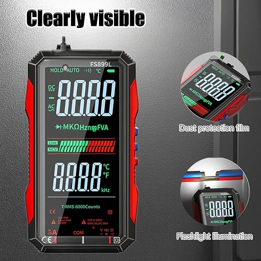 6000 Counts True RMS AC/DC Voltage Tester,FS899L Digital Multimeter with Color Screen, USB C Rechargeable Electrical Testing, NCV, Capacitance, Non Contact Voltage Detector for Car, Home(FS899L)
