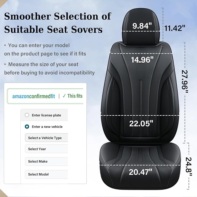 Coverado Car Seat Covers Full Set, Waterproof Nappa Leather Seat Cover for Cars, Luxury Universal Seat Cover, Front and Back Car Seat Protector Car Seat Cushion Fit for Most Cars(Black)