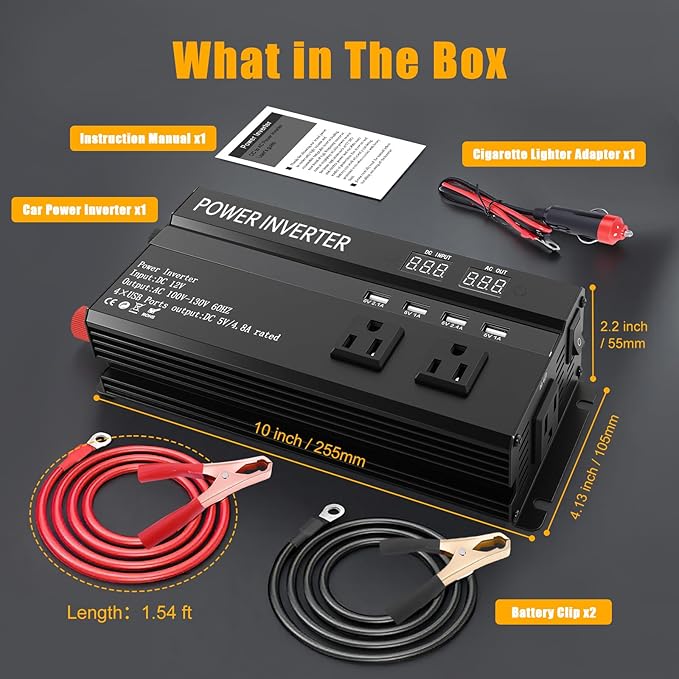 ALSO GO 1200W Power Inverter, 12v to 110V AC Car Inverter with Fast Charging 2.4A USB and 3 AC Outlets Ideal for Road Trips, Camping, RV, Truck, Solar, and Vehicle Power Needs