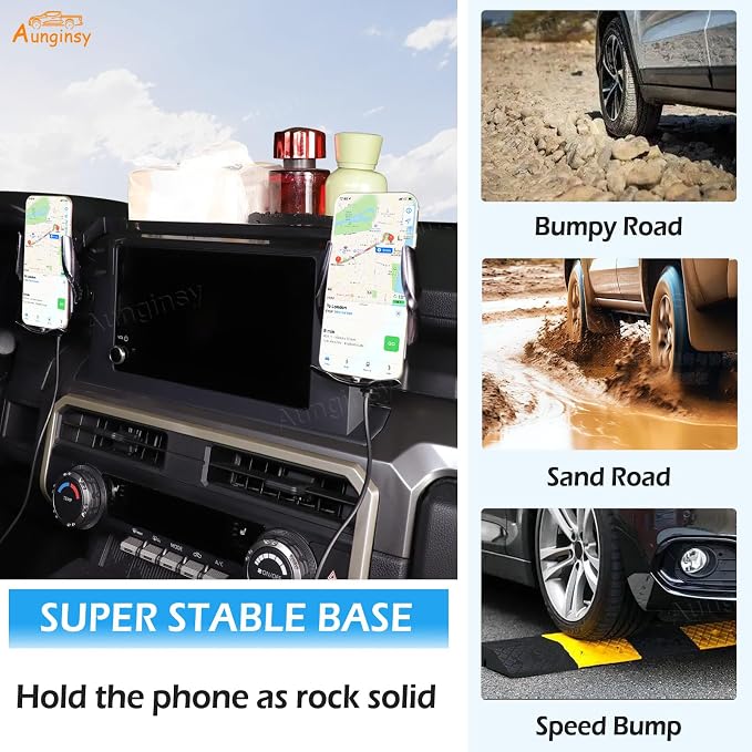 Car Center Console Dash Storage Tray With Phone Mount Compatible with Toyota Tacoma 2026 2025 2024, Dashboard Organizer Tray Mobile Phone Holder Storage Box Insert Accessories, Only Fit 8-inch Screen