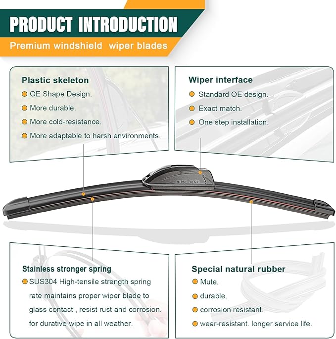 Windshield Wiper Blades Replacement for Jeep Grand Cherokee 2011-2013 Dodge Durango 2011-2023,Original Equipment Replacement Front Rear Wiper Blade Set - 22" 21" 12" (Set of 3)