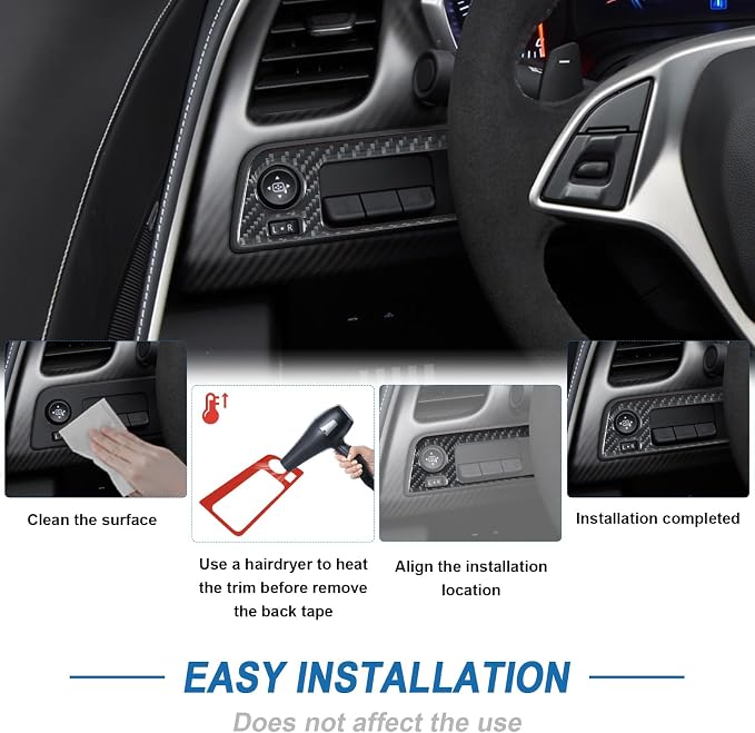 Real Carbon Fiber Headlight Switch Panel Trim Compatible with Corvette C7 2014–2019, Interior Decal Sticker Accessories
