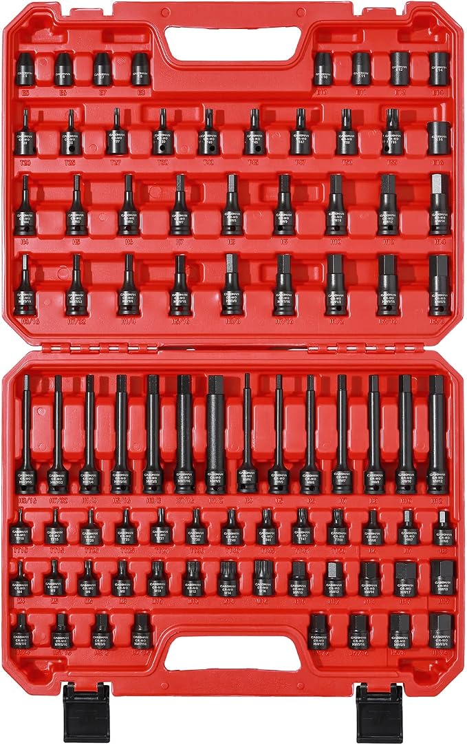 CASOMAN 84 Pieces 3/8" Dr. Master Hex & Torx Bit Impact Socket Set, CR-MO, SAE/Metric, Impact Grade, 3/8" Drive Allen Bit Socket Set