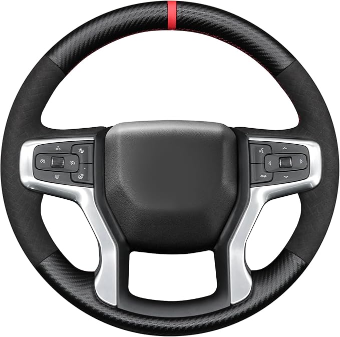 MEWANT DIY Matte PU Carbon Fiber Embossed Suede Steering Wheel Cover for Chevy Silverado Blazer 1500 Silverado 2500