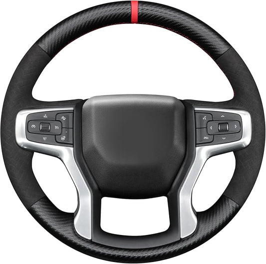 MEWANT DIY Matte PU Carbon Fiber Embossed Suede Steering Wheel Cover for Chevy Silverado Blazer 1500 Silverado 2500