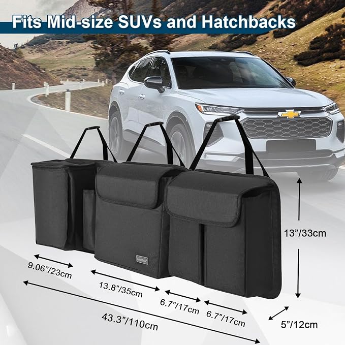 Deluxe Trunk and Backseat Organizer for Medium or Large Size SUVs & RVs, Detachable Storage Modules with Built-in Cooler, Patent Pending
