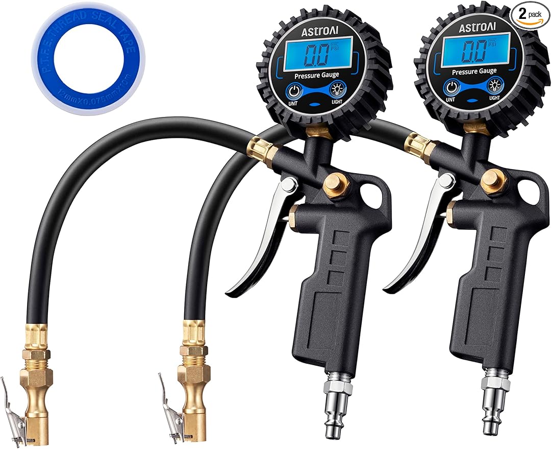 AstroAI Digital Tire Pressure Gauge with Inflator, 3-250 PSI Air Chuck & Compressor Accessories Heavy Duty with Quick Connect Coupler, 0.1 Display Resolution, 1pack