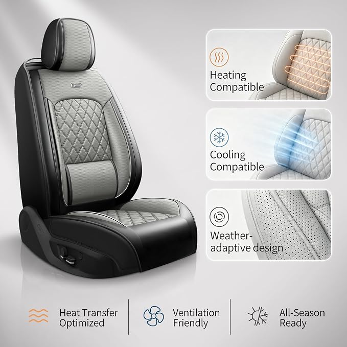 Fit Edge Car Seat Covers for Ford Edge 2007-2025 2026 - Luxury Leather, Anti-Slip, All-Weather Seat Cushions, Waterproof & Breathable, Airbag Compatible, Full 5-Seat Set (Gray)