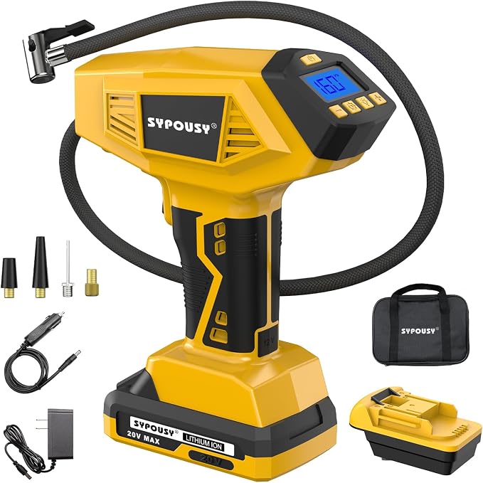 Upgraded Cordless Tire Inflator Portable Air Compressor - Adapter Compatible with DeWalt 20V Battery, With Rechargeable Battery, 160 PSI 4X Fast Air Pump, Dual Power Modes for Car, Motorcycle, E-Bike