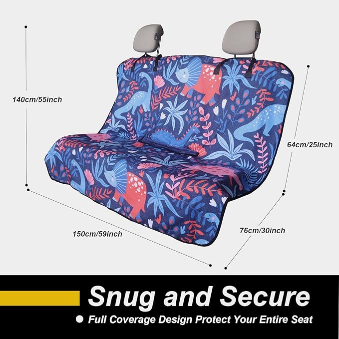 Back Seat Cover for Car Trucks Van SUV Jeep,Waterproof Rear Bench Towel Seat Covers for Dogs and Kids,Automotive Backseat Protector (Dinosaur)
