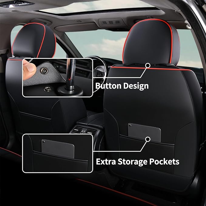 FLORICH Seat Cover for Car Front and Back Seats Leather Automotive Seat Covers Car Seat Covers SUV Custom Waterproof Car Seat Protector Cushion Universal Fit for Most Cars Trucks SUV, Black&Red Line