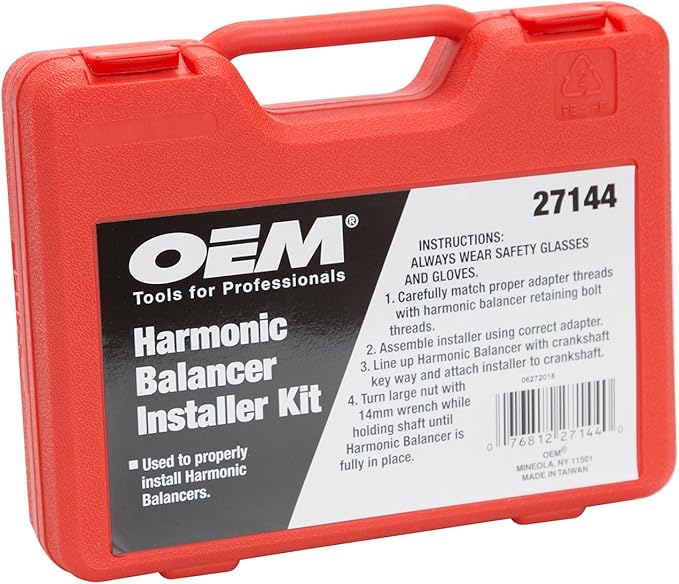 OEMTOOLS 27144 Harmonic Balancer Installer Tool, Mechanic Tools, Color-Coded Adjustable Sleeves, 9 Count Thread Adapter Kit, Sturdy Plastic Case