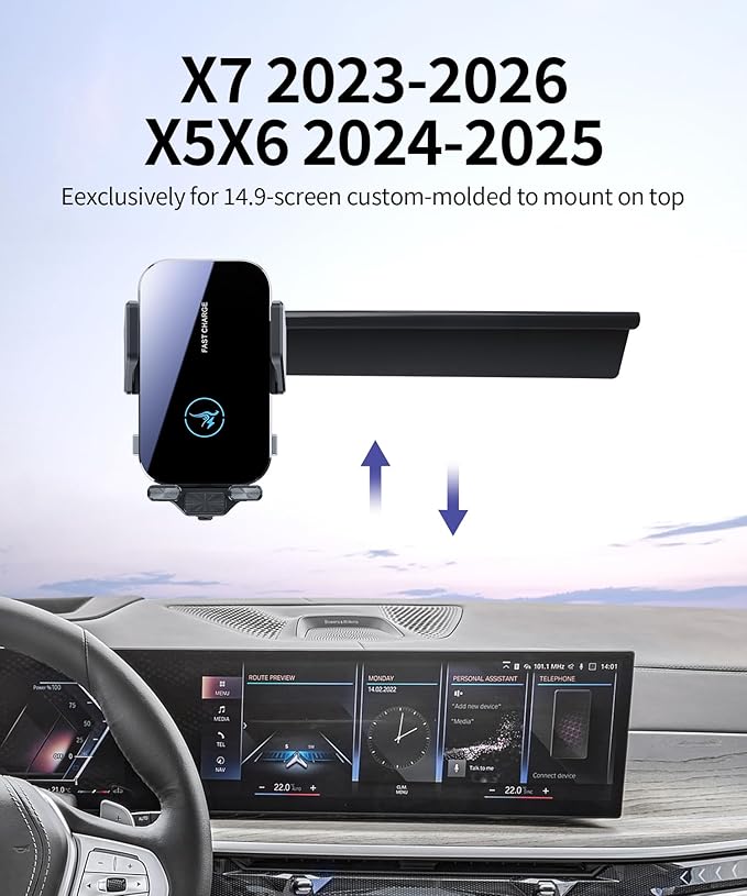 15W Wireless Fast Charger for BMW The X5/X5M X6/X6M 2024 2025 X7/X7M 2023-2026 Accessories 14.9-inch Screen Fixed Clip, Interior Decoration Mobile Phone Mount, 360° Rotation