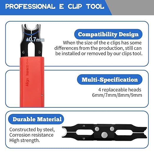 E Clips Assortment Kit With Removal and Installation Tool, 4 Sizes (6/7/8/9/mm) Snap Ring Kit & 40Pcs Retaining Rings for Bearing Fixation