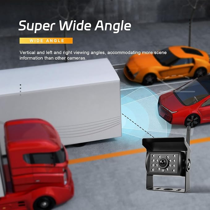 SIXWIN 7 Inch Wireless Backup Camera for Truck with 1080P Rear View Camera System for Cars, 4 Channels Split Screen, BSD Alert, Night Vision, IP68K Waterproof, for Truck, Pickup, Trailer
