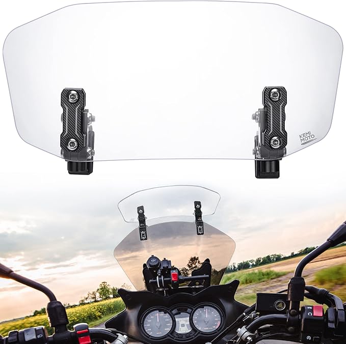 KEMIMOTO Motorcycle Windshield Upgraded Aluminum Metal Heightened Windshield Extension Spoiler Clip Universal Adjustable Extension Clips Clear