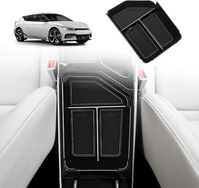 BestEvMod Center Console Organizer Compatible with 2025 2022-2024 Kia EV6 Accessories Tray Interior Accessories Armrest Storage Box ABS Material with PVC Trim (Middle Organizer)