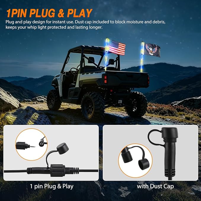 Nilight LED Whip Light 2PC 4FT Spiral RGB Antenna Whips with Spring Base, App/Remote Control DIY Chasing Patterns Brake & Reverse Turn Signal Lights for Side by Side ATV UTV RZR Can-Am Buggy Jeep