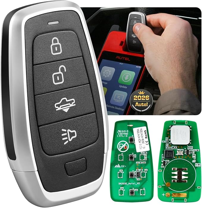 2026 Autel MaxiIM IKEYAT004AL Programmable Blank Key, 360° 130FT Remote, 4 Buttons Universal Fob Replacement for 700+ Vehicle, Air Suspension, Work with Autel KM100, IM508S, IM608 PRO II