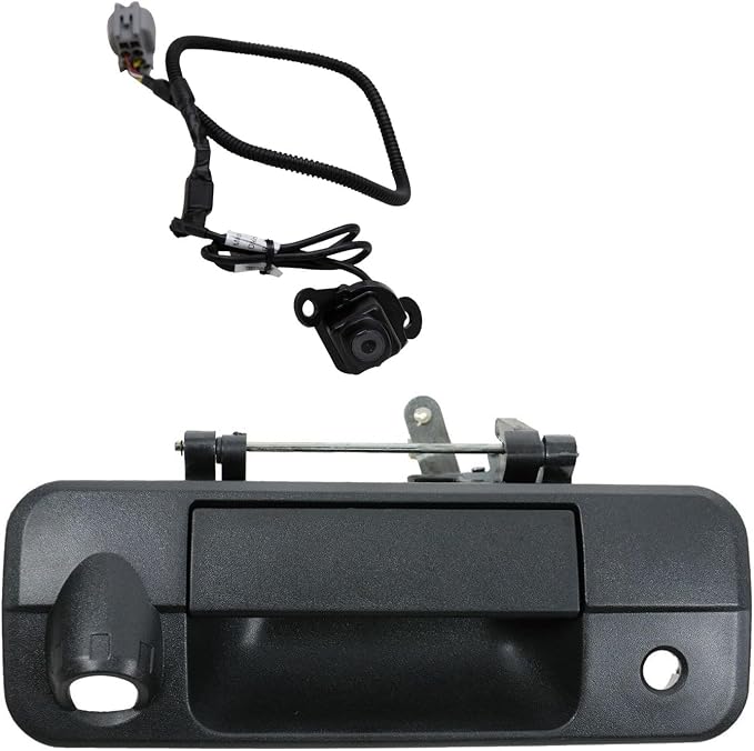 TRQ Black Tailgate Handle Reverse Backup Camera Kit Set Compatible with Tundra Pickup Truck