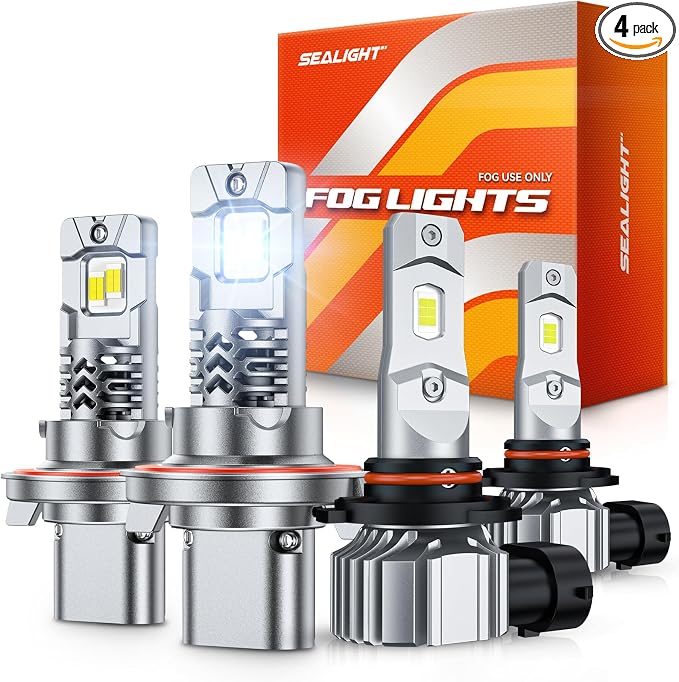 SEALIGHT H13 H10 LED Bulbs Combo, 68000 Lumens 6500K Cool White, Real 1:1 Size Fog Lights For Ford F-150 2004-2014, Pack of 4
