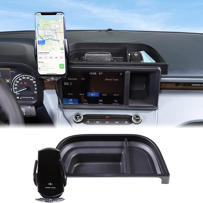 Aunginsy Center Console Dash Storage Tray Compatible with Ford Maverick 2022 2023 2024 Dashboard Multi-Functional Phone Holder Storage Box Organizer Tray Insert with Mobile Phone Mount Accessories
