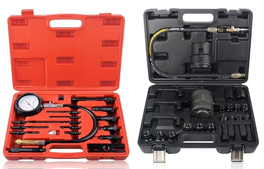DAYUAN 17 pc Diesel Engine Compression Tester Kit Bundle with 24pcs Professional Pneumatic Diesel Injector Puller Air Vibration Injector Removal Tool Kit