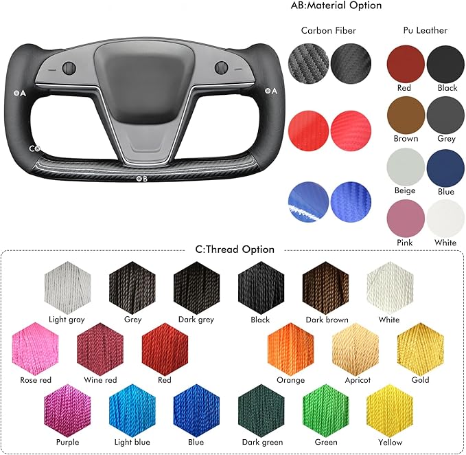 MEWANT Steering Wheel Cover for Yoke Style Steering Wheel for Tesla Model S 2021-2023 / Model X 2021-2023 Made of Black Microfiber Leather