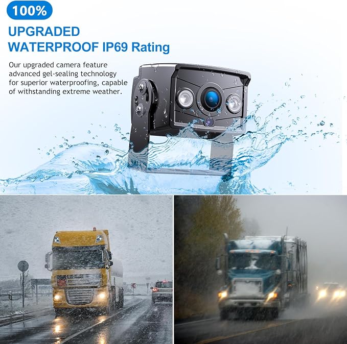 Upgrade Backup Camera Monitor Kit 7" HD 1080P Monitor IP69 Waterproof Rearview Reversing Rear View Camera for Truck Trailer RV Pickup (TZ101)