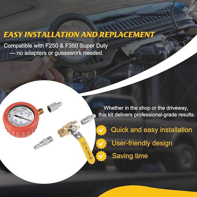 HPOP High Pressure Oil Leak Test Kit – Fits for Ford 6.0L & 7.3L Powerstroke F250/F350 1994-2007 – Diagnostic Tool with Gauge for Air & Fuel System Check