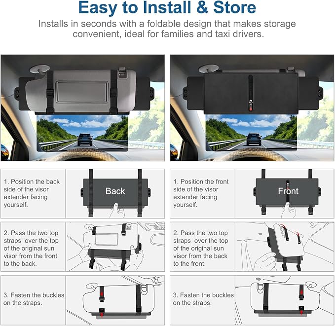Veharvim Sun Visor Extender for Car (Polarized, UV400, PC Lens, 2 Side Sunshade), Car Visor Extender Sun Blocker, Visor Extender Attachment, Anti-Glare for Safe Driving