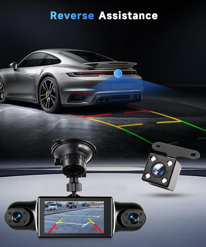 4 Channel 360 Dash Cam Front Rear Inside Left Right 3 Inch 2K Car Dash Camera with WiFi Night Vision Motion Detection 24H Parking Mode Loop Recording Reverse Monitor Without 64G TF Card
