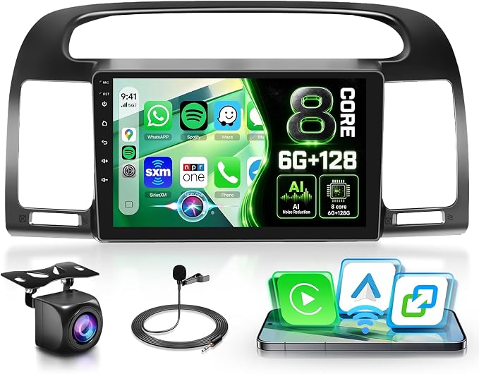 8 Core 6G+128G Rimoody Android 15 Car Stereo for Toyota Camry 2000-2006, AI Noise Reduction, Wireless Carplay Android Auto 9 Inch IPS GPS 5G-WiFi DSP FM RDS, Bluetooth 5.0 SWC HD Backup Camera