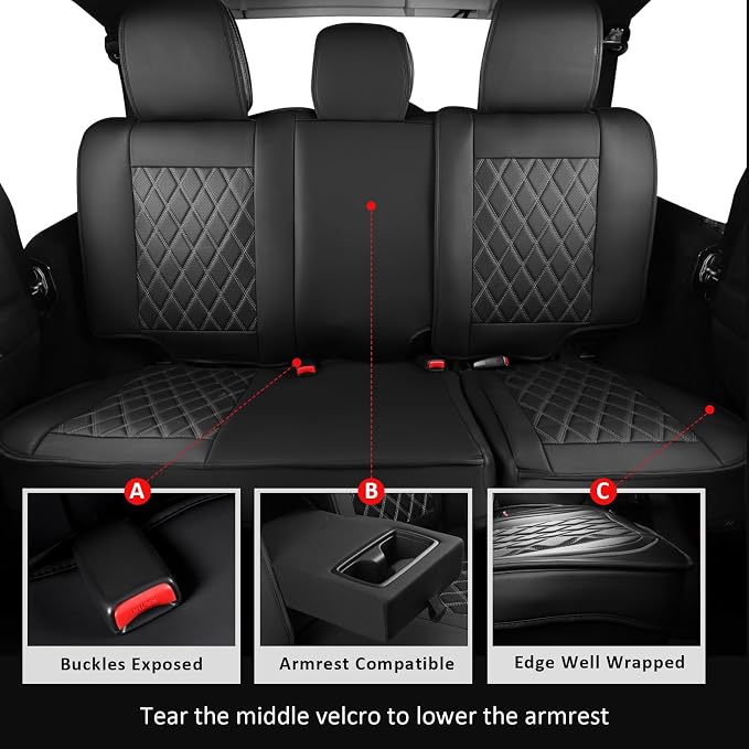 MIROZO Tacoma Seat Covers Full Set,Leather Seat Covers for Trucks Waterproof Car Seat Protector Custom Fits for 2016-2023 Toyota Tacoma Crew Cab,Automotive Seat Cover Pickup Cushion (Black, Full Set)
