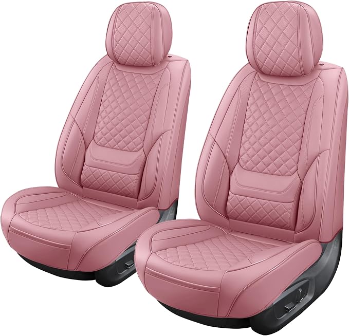 Pink Leather Car Seat Covers Front Seat Breathable Seat Protectors Waterproof Automotive Seat Covers Universal Fit for Most Cars SUVs Trucks Vehicles