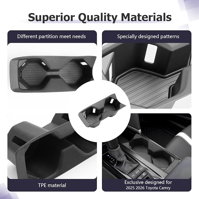 LUWU 2025 2026 Camry Center Console Cup Holder Compatible with 2025 2026 Toyota Camry (XSE/XLE/SE/LE) Interior Accessories Center Console TPE Material Cup Holder Insert