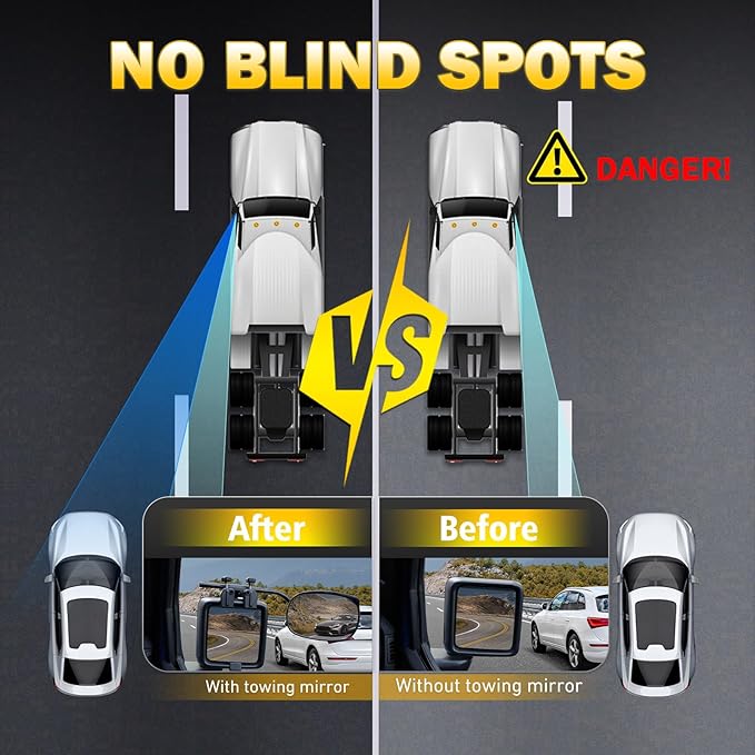 Universal Clip on Towing Mirrors Extensions for Towing, Side Mirror Extenders for Towing with RainProof, Convex Rearview Mirror, Tow Mirrors for Car Truck Trailer RV SUV, 2 Pack