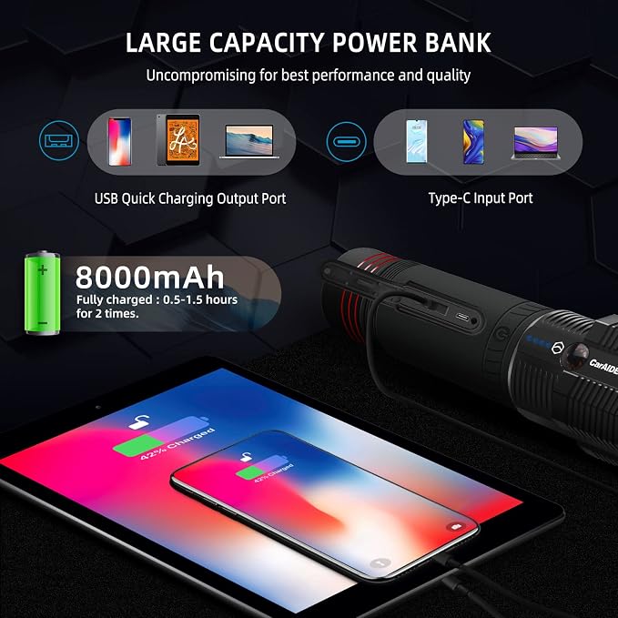 Jump Starter with Case 12V 1000Amp 29600mWh (up to 7L Gas, 4.0L Diesel Engine), 18 in 1 multi function Car Jumper with Flashlight, Compact Car Booster and Portable Battery Charger