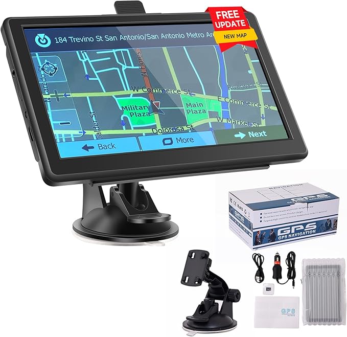 GPS Navigator for Car, Truck GPS with 7'' Touchscreen, Free Lifetime Updates, Car Navigation System with Turn-by-Turn Voice Guidance, Speed & Red Light Warning for All Cars (Black)