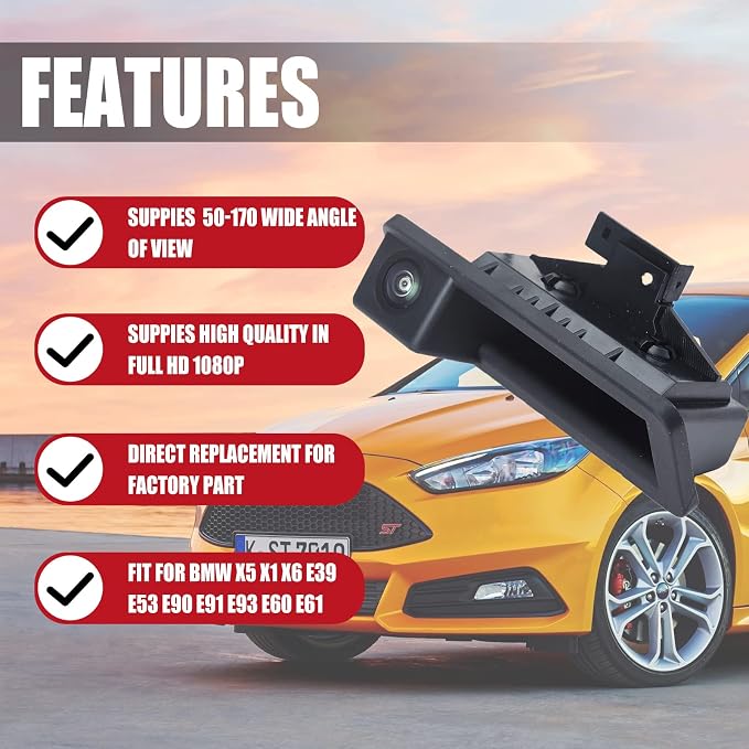 FEXON HD 1080P 30FPS Rear Reversing Backup Camera Waterproof Night Vision Compatible for X5 X1 X6 E39 E53 E82 E88 E84 E90 E91 E92 E93 E60 E61 E70 E71 E72 2002-2011