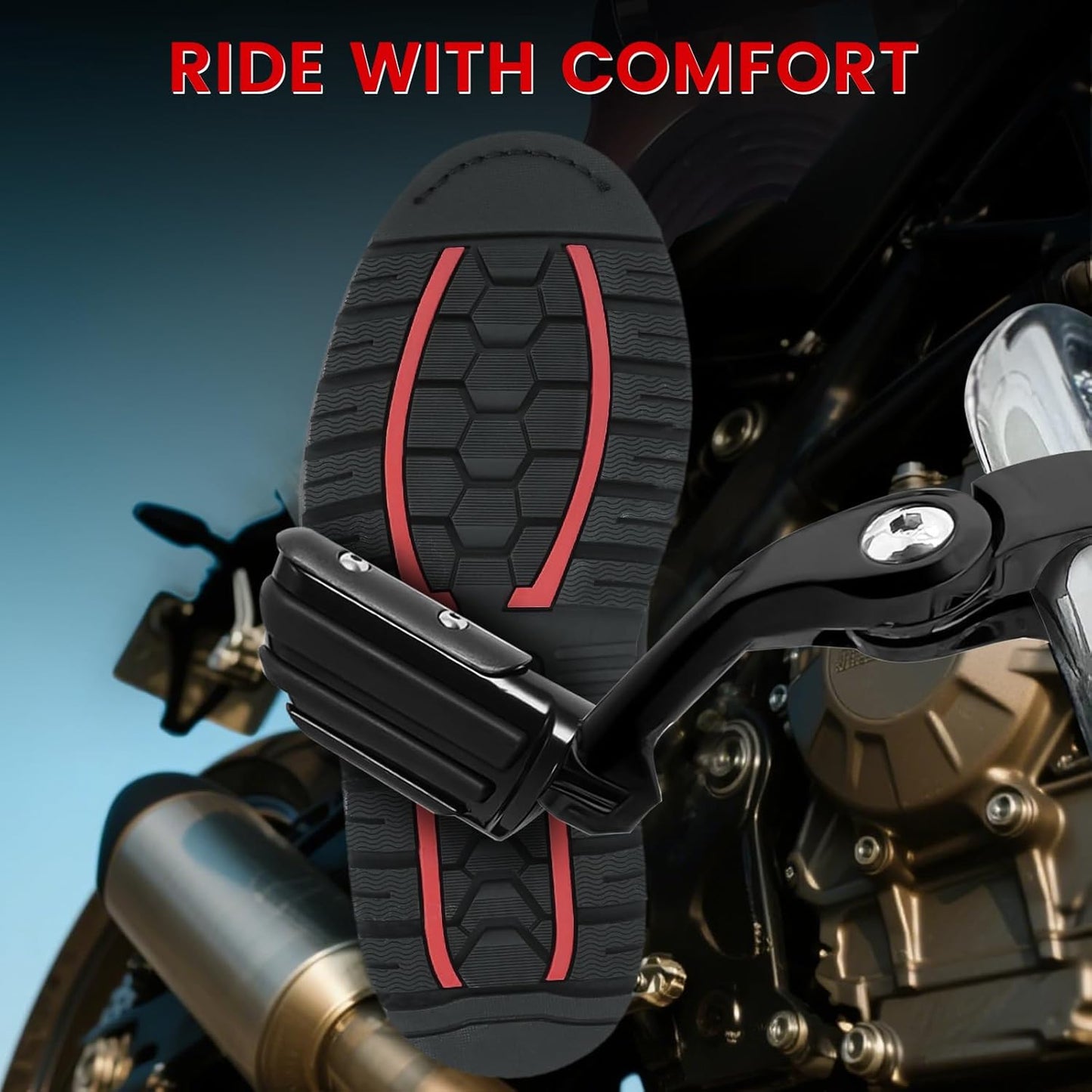 1.25" Highway Pegs, Long Angled Pegs Adjustable for Harley Davidson Touring Road King Road Glide Street Glide Electra Glide Sportster 1 1/4" Engine Guard, Black