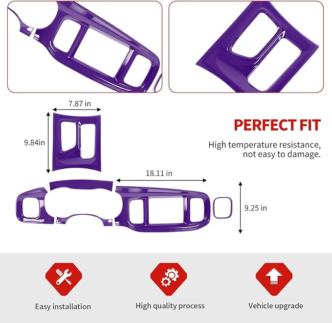 Jimen Fit for Dodge Charger 2015-2023, Center Console Dash Instrument Panel & Gear Shift Cover Trim (Purple)