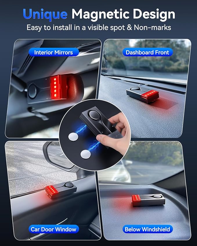 108dB Car Alarm System, Car Anti-Theft Vibration Sensor Alarm & Red Light, 2 Wireless Remote, Anti Theft Vehicle Device with Magnetic Install Design for RV, SUV, Truck (Upgrade 4.0)
