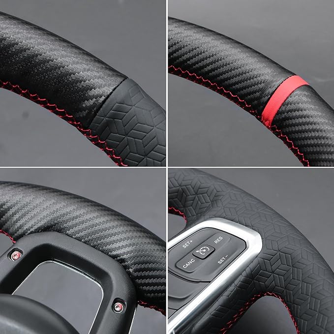 MEWANT Steering Wheel Cover for Jeep Gladiator (JT) 2020-2024 / Wrangler (JL) 2019-2024 / Wrangler Unlimited 2018-2023 Hand-Stitched Leather Car Steering Wrap for Jeep