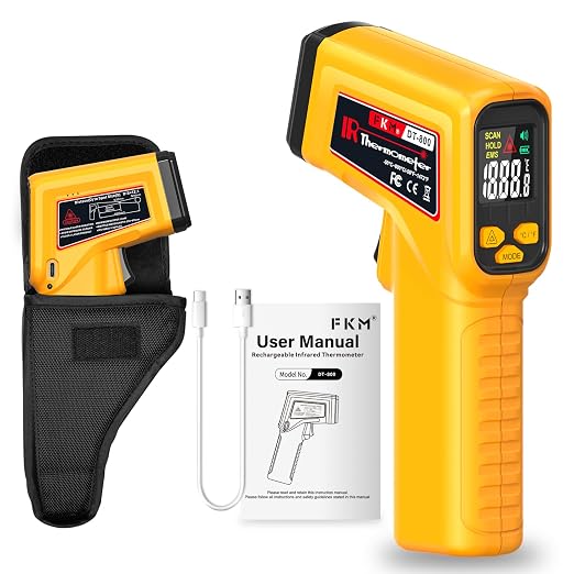 FKM Rechargeable Infrared Thermometer Gun,13-Point Laser Non-Contact Laser Thermometer Gun,High Precision,-58°F~1472°F,Digital IR Temperature Gun for Cooking,Griddle,Oven,HVAC,Automotive,Industrial
