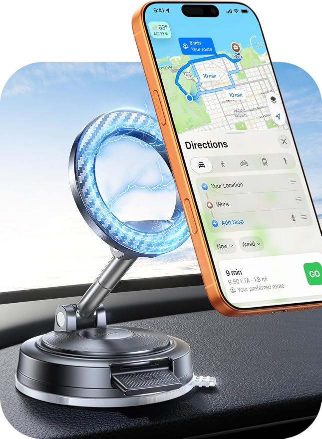 2 in 1 for Magsafe Car Mount [All Surface Ready | 118+LBS Ultra Grip | 2400gf Strong Magnetic] 360° Adjustable Car Phone Holder, Phone Holders for Your Car for All Smartphones, Carbon Fiber