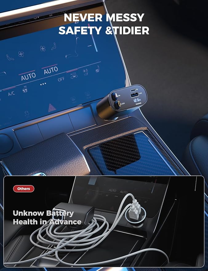 Bundle SUPERONE Retractable Car Charger 4 in 1 & 4 in 1 Retractable Wall Charger with Dual USB C Cables