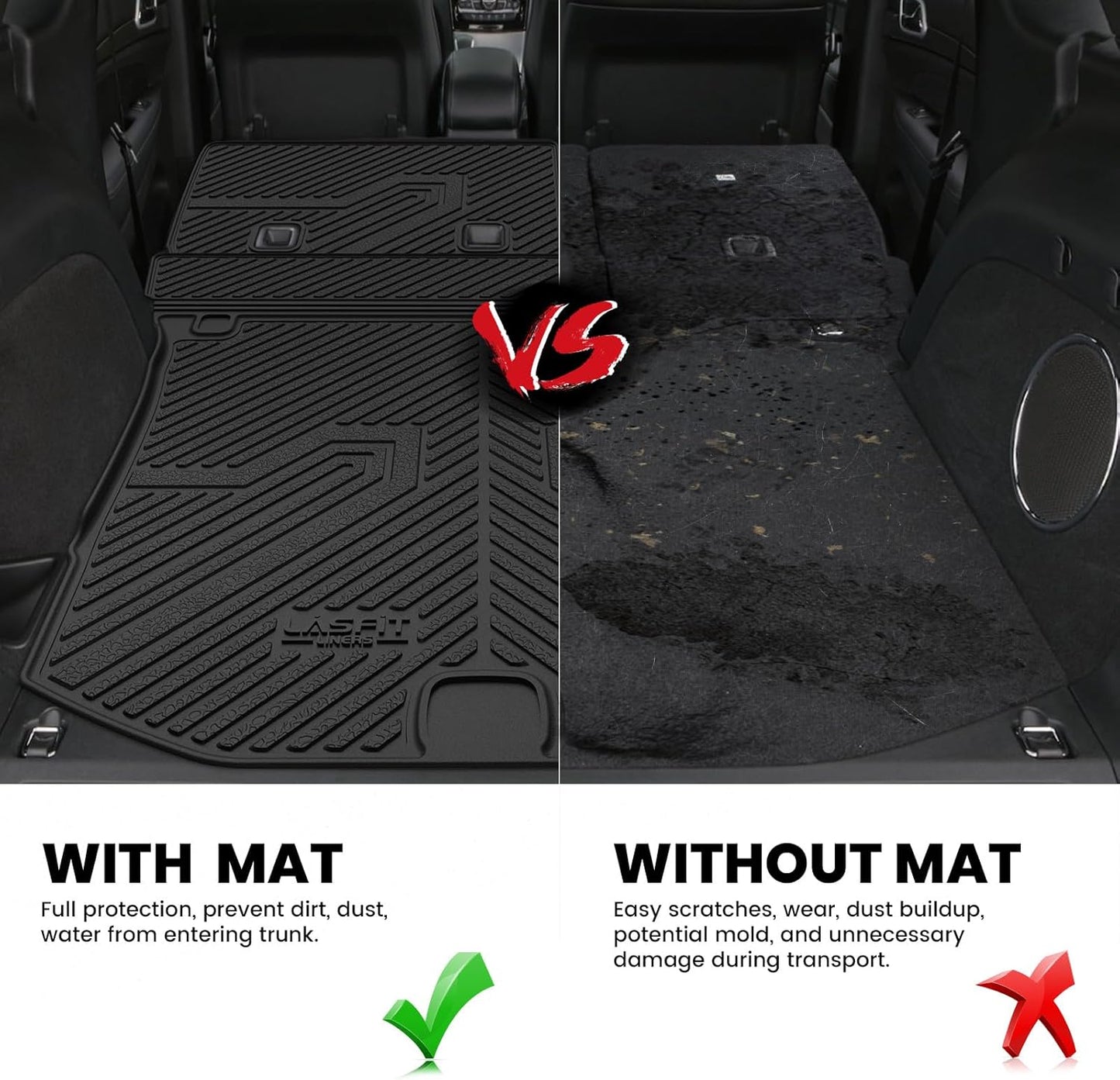 LASFIT Cargo Mat for Jeep Grand Cherokee 2011-2021 All Weather TPE Custom Fit Rear backrest Mat Trunk Seatback Cargo Liner, Black