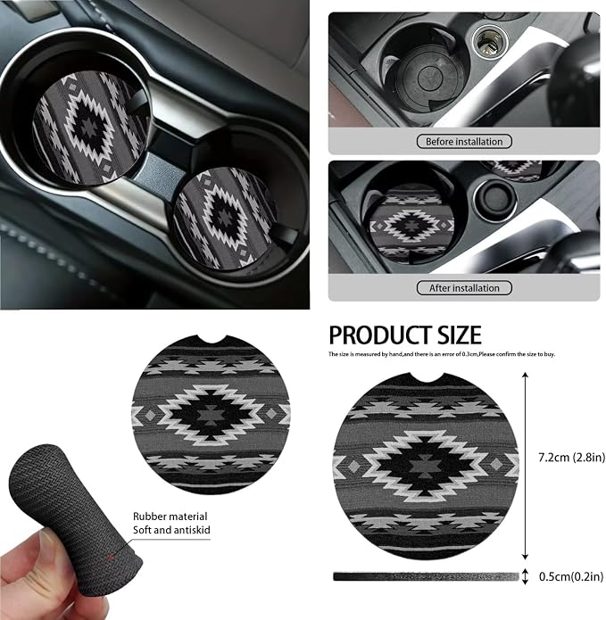 Wanyint Aztec Black 15 PCS Car Seat Cover Full Set, with Steering Wheel Cover Seat Belt Strap Cover Trash Cans Rear View Mirror Cover Cup Coaster Keychain Air Vent Storage Bag Car Decor Universal Fit