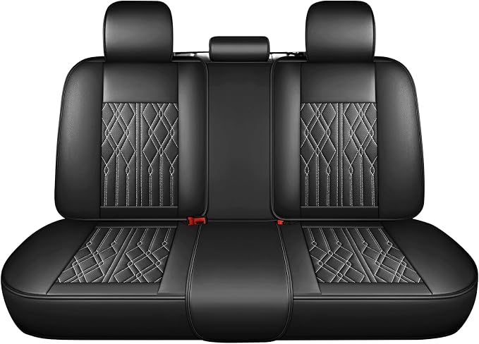 Huidasource Rear Seat Covers, Waterproof Faux Leather Rear Split Bench Car Seat Covers, Universal Fit for Most Cars Sedans SUVs Pickups Trucks, Cup Holder Compatible, Black&White